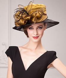 cheap -Fascinators Hats Organza Ice Silk Floppy Hat Sun Hat Wedding Tea Party Elegant Wedding With Feather Floral Headpiece Headwear