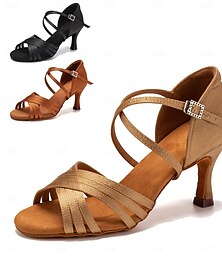 baratos -Mulheres Sapatos de Dança Latina Dança de Salão Sapatos Salsa Interior Profissional Dança de Salão Básico Sapatos Confortáveis Salto Presilha Salto Alto Dedo Aberto Fivela Adulto Castanho Claro