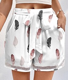 economico -Per donna Pantaloncini Poliestere Pop art Bianco Semplice Vita alta Breve Da mare Casual / quotidiano Estate Primavera