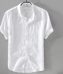 Χαμηλού Κόστους -Ανδρικά Πουκάμισο λινό πουκάμισο Casual πουκάμισο Βαμβακερό πουκάμισο Λευκό Ουρανί Σκούρο μπλε Κοντομάνικο Σκέτο Απορρίπτω Καλοκαίρι Δρόμος Χαβανέζα Ρούχα Κουμπί-Κάτω