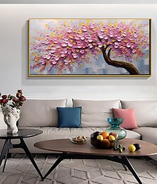 cheap -Handmade Original Pink Plum Blossom Oil Painting On Canvas Flower Wall Art Decor Thick Texture Abstract Floral Painting for Home Decor With Stretched Frame/Without Inner Frame Painting