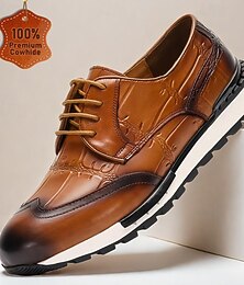 preiswerte -Herren Turnschuhe Elegante Turnschuhe Leder Italienisches vollnarbiges Rindsleder Rutschfest Schnürsenkel Braun