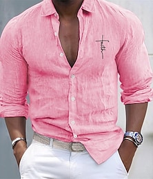 Χαμηλού Κόστους -Ανδρικά Πουκάμισο Βαμβακερό λινό πουκάμισο Λευκό βαμβακερό πουκάμισο Casual πουκάμισο Βαμβακερό πουκάμισο Μαύρο Λευκό Ανθισμένο Ροζ Μακρυμάνικο Cruce Πέτο Άνοιξη & Χειμώνας Χαβανέζα Αργίες Ρούχα