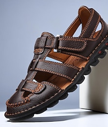 cheap -Men's Sandals Sporty Sandals Fishermen sandals Handmade Shoes Closed Toe Sandals Leather Italian Full-Grain Cowhide Breathable Comfortable Slip Resistant Lace-up Black Brown