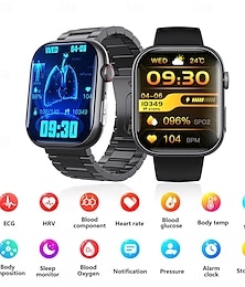 رخيصةأون -ساعة ذكية F100 تعمل بالبلوتوث وشاشة كبيرة 2.1 بوصة ECG HRV 24 ساعة لمراقبة معدل ضربات القلب والصحة SOS للرجال والنساء