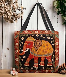 voordelige -dames schoudertas canvas draagtas polyester winkelen dagelijks vakantie print grote capaciteit opvouwbaar lichtgewicht dier olifant patroon nationaliteit