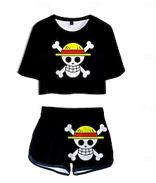 billiga -One Piece Monkey D. Luffy Roronoa Zoro Kläder Shorts Magtröja Anime 3D Grafisk Till Dam Vuxna Karnival Maskerad 3D-utskrift Gata Ledigt / vardag