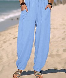 ieftine -Bărbați Pantaloni de in Pantaloni Pantaloni de vară Picior drept Simplu Confort Respirabil Lungime totală Casual Zilnic Concediu Modă Șic Stradă Alb Albastru piscină
