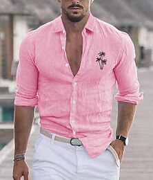 economico -Per uomo Camicia Camicia in cotone e lino Camicia bianca di cotone Camicia minimalista Aloha Camicia casual Camicia di cotone Palma Vacanza Camicia hawaiana Nero Bianco Rosa Grigio Manica Lunga Bavero