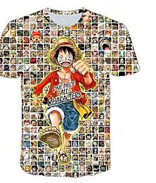 abordables -One Piece Monkey D Luffy Tony Tony Chopper T-Shirt Dibujos Manga Anime 3D Harajuku Gráfico Kawaii Para Pareja Hombre Mujer Adulto Carnaval Mascarada Impresión 3D Calle Casual Diario