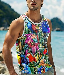 economico -Per uomo Pop art Tropicale Pappagallo Canotte Panciotto Maglietta senza maniche da uomo Senza maniche maglietta Stampa 3D Girocollo Camicia Festività Tropicale Di tendenza Sportivo Informale Palestra