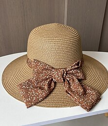 baratos -Chapéus Chapéu Acrílico / Algodão Palha Chapéu de balde Chapéu de palha Chapéu de sol Casual Feriado Elegante Retro Com Fitas Floral Capacete Chapéu