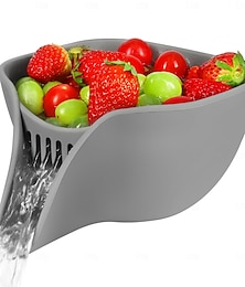 billige -Multifunctional Drain Basket,Colander Bowl with Spout for Washing Fruits and Vegetables Salad,Small Silicone Pasta Strainer Dishwasher Safe