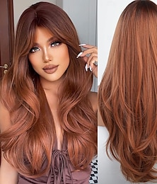 baratos -peruca ruiva loira marrom claro rosa para mulheres peruca longa ruiva ruiva com franja perucas em camadas para mulheres perucas vermelhas perucas de cabelo ruivo para mulheres perucas cosplay