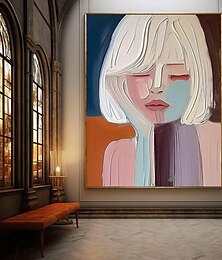 cheap -Large Hand painted Pretty Girl painting Abstract handmade Wall Art Colorful Textured Pretty Lady oil Painting Beautiful Girl Canvas Art girl painting