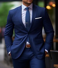 economico -Uomo Matrimonio Completi Dentellato Nero Borgogna Quotidiano Affari Tinta unita Taglie Forti 2 pezzi Monopetto Due Bottoni