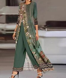 abordables -ensemble palazzo salwar kameez brodé pour femme vert crème vêtements ethniques traditionnels broderie florale fête de mariage festive coupe confortable toutes saisons