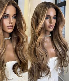 Χαμηλού Κόστους -Remy Ανθρώπινα μαλλιά 4x13 Κλείσιμο Περούκα Μέσο μέρος Βραζιλιάνικη Κυματιστό Πολύχρωμο Περούκα 130% 150% Πυκνότητα μαλλιών με τα μαλλιά μωρών Μαλλιά μπαλαγιάζ 100% παρθένα Χωρίς κόλλα Για Γυναικεία