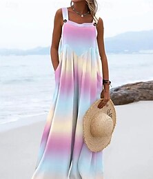 abordables -Femme Normal Combinaison Décontractées Tie Dye Sans Manches Col Carré Poche Imprimer Plein Air du quotidien Standard Noir Rose Claire Bleu Eté