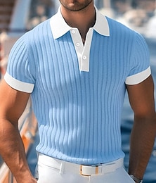 halpa -Men's Polo Shirt Golf Shirt Work Casual Lapel Ribbed Polo Collar Short Sleeve Basic Modern Color Block Patchwork Button Spring & Summer Regular Fit White Blue Green Gray Polo Shirt