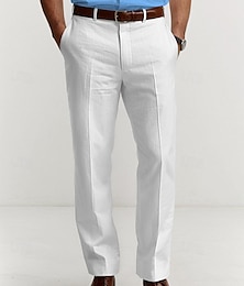cheap -Men's Linen Pants Trousers Summer Pants Button Front Pocket Straight Leg Plain Comfort Breathable Casual Daily Holiday Linen Cotton Blend Fashion Basic Black White