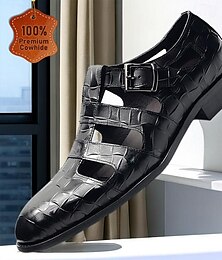economico -Per uomo Sandali Scarpe di pelle sandali pescatori Di pelle Pelle bovina pieno fiore italiana Traspirante Comodo Antiscivolo Con lacci intrecciali Nero
