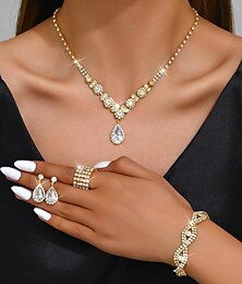 abordables -Parure de Bijoux 5 pièces Strass Alliage Anneaux Boucles d'Oreilles Colliers décoratif Bracelets Femme Elégant Mode Délicatesse Géométrique Forme Géométrique Parure de Bijoux Pour Mariage Soirée