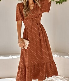 ieftine -Pentru femei Rochie casual Rochii Midi Trim cu volane Dată Vacanță Șic Stradă Casual În V Manșon Jumate Maro Trifoi Caisă Culoare