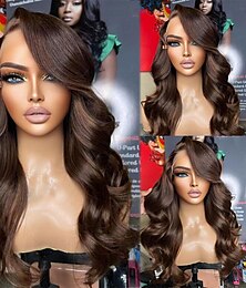 economico -Capelli umani di Remy 13x4 Pizzo Frontale Parrucca Parte laterale Brasiliano Ondulato Marrone Parrucca 130% 150% Densità dei capelli con i capelli del bambino 100% Vergine Senza colla Pre-a pizzico