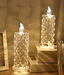 cheap -1pc LED Electronic Simulation Candle Lamp Eid Al-fitr Birthday and Wedding Candle Venue Layout Rose Pattern Refractive Prop Gift