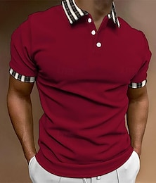 halpa -Men's Golf Shirt Golf Polo Work Casual Lapel Short Sleeve Basic Modern Color Block Patchwork Button Spring & Summer Regular Fit claret Magenta Black Blue Golf Shirt