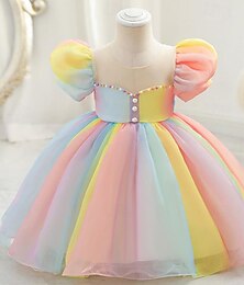 cheap -Toddler Girls' Party Dress Rainbow Short Sleeve Wedding Party Cute Princess Polyester Summer Spring 3-7 Years Multicolor