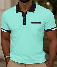 cheap -Men's Polo Golf Shirt Business Casual Ribbed Polo Collar Short Sleeve Fashion Solid Color Button Pocket Summer Spring Regular Fit White Red Sky Blue Mint Green Polo