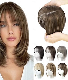 cheap -Hair Toppers for Women Adding Hair Volume Topper with Bangs 12 Inch Synthetic Invisible Clips in Hair Pieces with Thinning Hair Natural Looking Topper Hair Extension for Daily Use