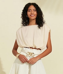 economico -top corto da donna con coulisse senza maniche in raso elegante casual da lavoro primavera estate
