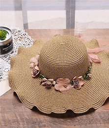 cheap -Women's Hat Sun Hat Portable Sun Protection Outdoor Holiday Beach Flower Pure Color