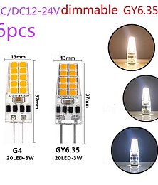 baratos -Lâmpada led regulável g4 gy6.35 ac/dc12-24v 3w 20led, luz de silicone economizadora de energia 360 graus, substituição de lâmpada halógena, 6 peças/10 peças