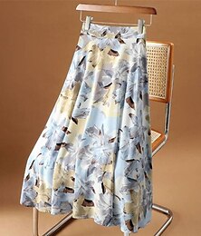 abordables -Femme Collants Jupe Mode Décontractées Maxi Taille haute Jupes Floral Imprimer Vacances Rendez-vous Jaune Rose Claire Bleu Eté Mousseline de soie