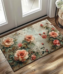abordables -Felpudo de flores vintage, alfombra de cocina, alfombra de suelo, alfombra antideslizante, alfombra a prueba de aceite, alfombra interior y exterior, decoración de dormitorio, alfombra de baño,