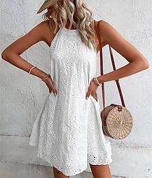 economico -Per donna Mini Abito Abito Bianco Abito in Pizzo Vestito Casual Abito Boho Casual Vacanza Quotidiano Vestibilità comoda Semplice Senza Maniche All'americana Nero Bianco Arancione Verde Estate