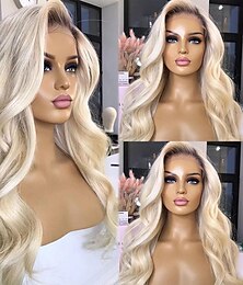 cheap -100% Unprocessed Virgin Hair 13x4 Glueless Lace Front Wig Brazilian Hair Wavy Ombre Ash Blonde Hair  Lace Front Human Hair Wig Pre-Plucked For Women