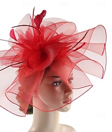 economico -fascinators berretto Copricapo Organza Cappello Fedora Cappello a cilindro Cappello di velo Corsa di cavalli cocktail Elegante Retrò Con Piume Colore Puro Copricapo Copricapo