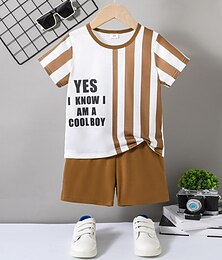 preiswerte -2 Stück Baby Jungen T-Shirt & Shorts Outfit Streifen Buchstabe Kurzarm Seitenstreifen Set Schulanfang Modisch Täglich Sommer 3-7 Jahre Braun