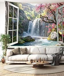 رخيصةأون -لوحة فنية جدارية معلقة من نافذة الشلال، نسيج كبير، ديكور جداري، صورة خلفية، ستارة بطانية، ديكور غرفة النوم المنزلية، غرفة المعيشة، Cottagecore