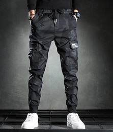 Недорогие -Муж. Брюки карго Брюки-карго Штаны Укороченные брюки Повседневные брюки Кулиска Эластичная талия Камуфляж Комфорт Дышащий Повседневные Уличная одежда Спорт Мода Черный Слабоэластичная