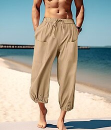ieftine -Bărbați Pantaloni de in Pantaloni Pantaloni de vară Cordon Talie elastică Picior drept Simplu Confort Respirabil Lungime totală Casual Zilnic Concediu Modă Stil Clasic Alb Bleumarin