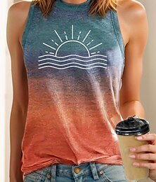 economico -Top Canottiera da Donna Tropicale Hawaiiana Stile Ombre Stampa Senza Maniche Regular Collo Giro Arancione Estate