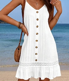 cheap -Women's White Dress Mini Dress Lace Button Elegant Bohemia V Neck 3/4 Length Sleeve White Color
