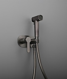 cheap -Brushed Grey Bidet Sprayer set wall Bidet shower Hot And Cold bidet Bathroom Solid Brass Shattaf Shower Faucet mixer tap