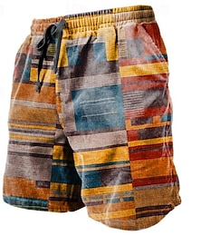 billiga -Herr Shorts Sommarshorts Beach Shorts Snörning Elastisk midja 3D-utskrift Grafisk Rand Geometri Andningsfunktion Mjuk Kort Ledigt Dagligen Helgdag Streetwear Hawaiisk Ljusbrun Blå Microelastisk